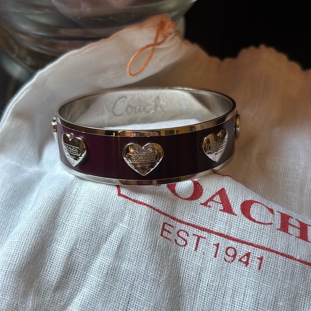 Coach Enamel Bangle Bracelet Dark Purple & Silver